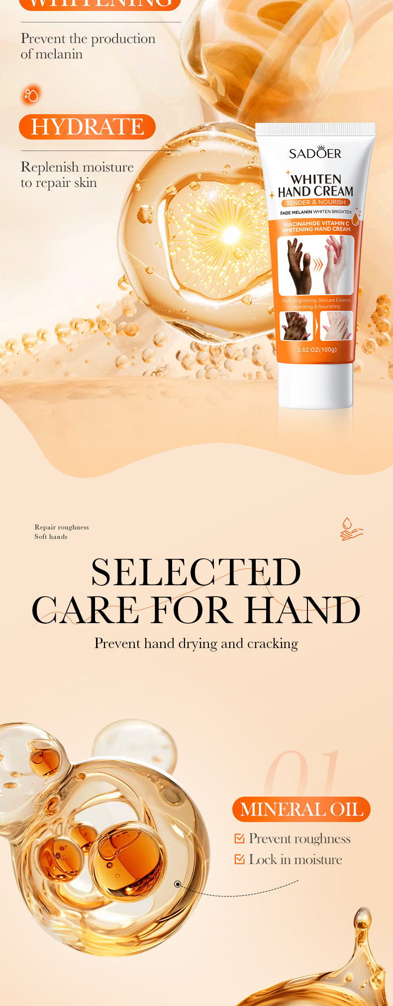 Whitening Hand Cream100gSADOER Hydrating and Moisturizing Anti-Cracking Autumn and Winter Hand Cream  Wholesale