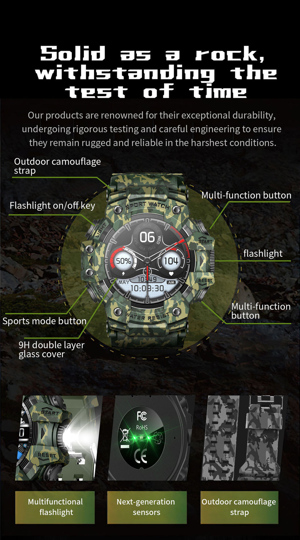 LC21Smart Watch Bluetooth Call True Heart Rate Step Sleep Compass Deep Waterproof Mechanical Style Sports