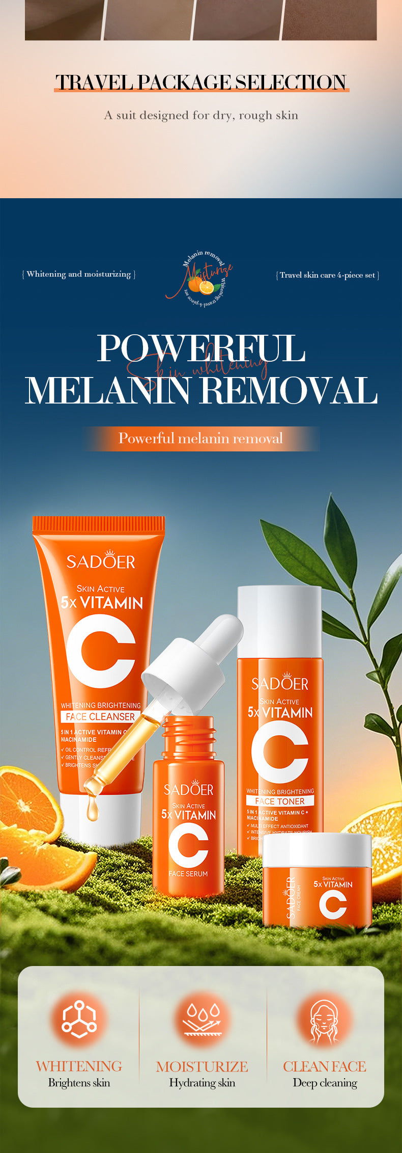Five Dimensions in  C Whitening and Moisturizing Travel Size SADOER Cleansing and Moisturizing Set  Wholesale