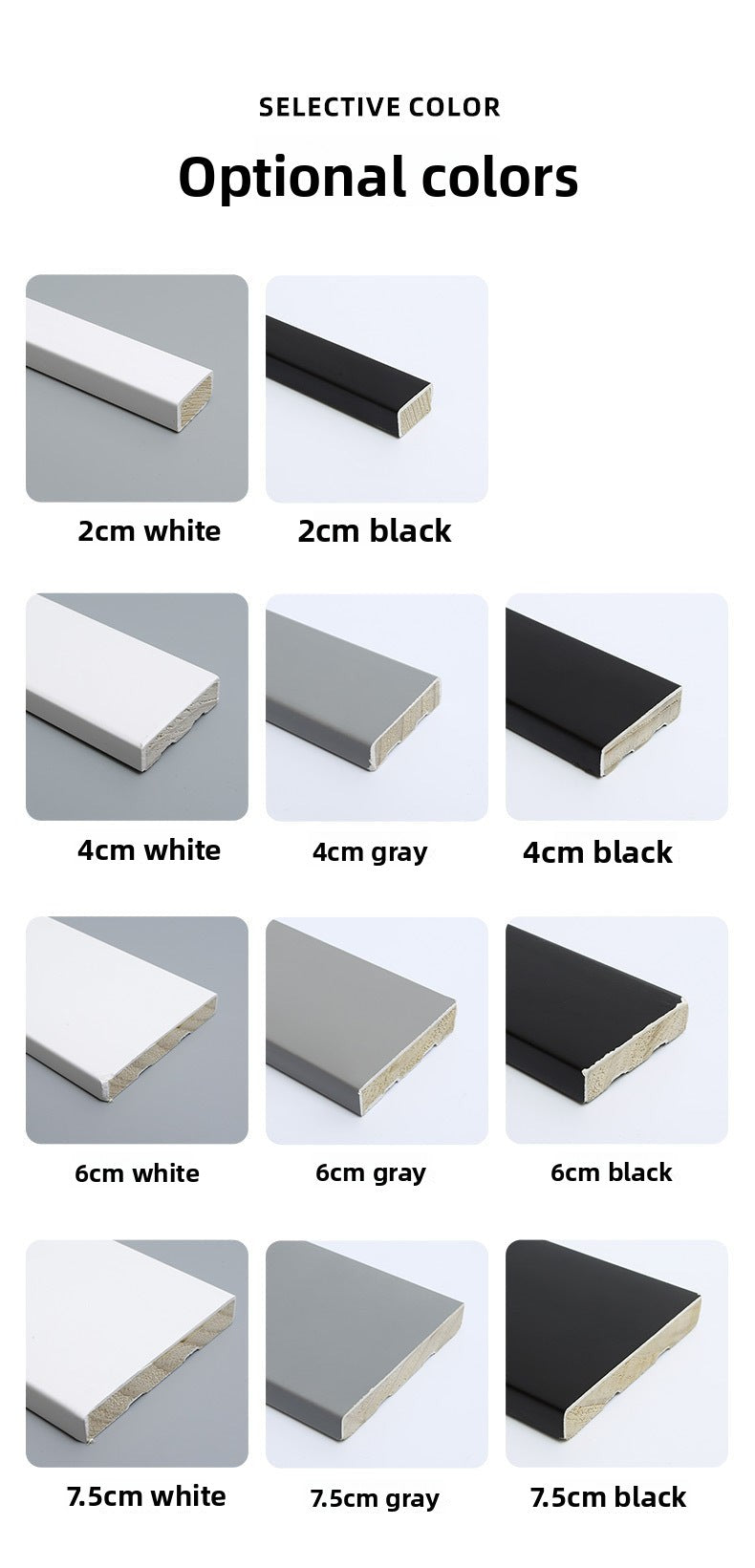 Pure solid wood ultra-narrow skirting board for wooden flooring, minimalist wooden baseboard, white and black painted decorative trim