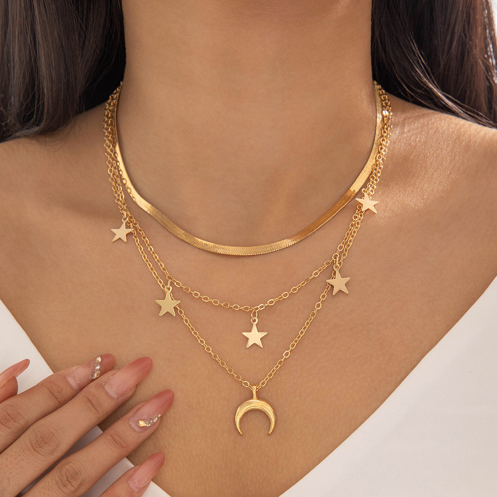 Geometric Star Tassel Chain Necklace Versatile Metal Style Sexy Multi-layer Stacking Y Type Necklace