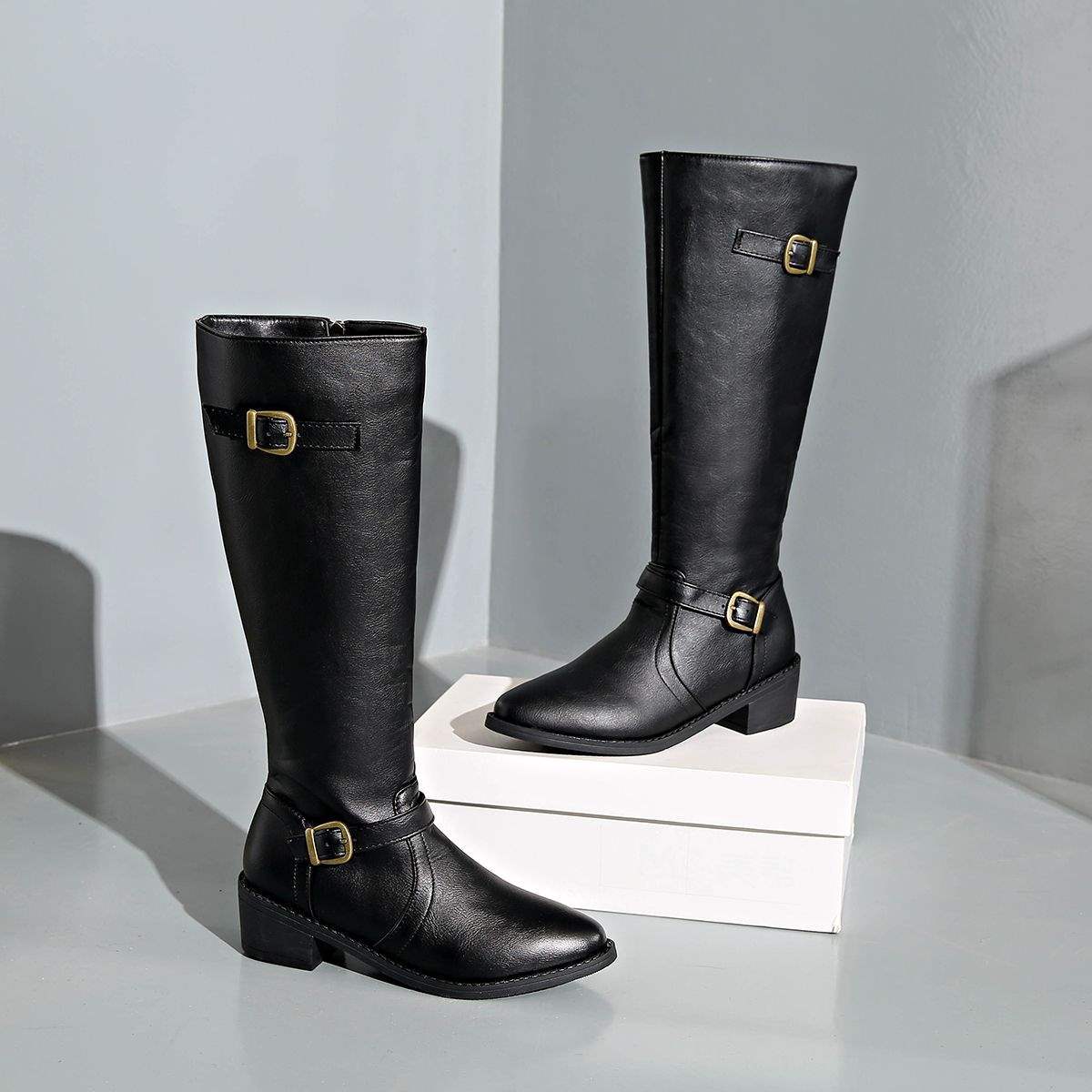 European and American Style Long Boots for Women Riding Boots2025New straight-leg boots mid-heel Martin boots knee-high boots
