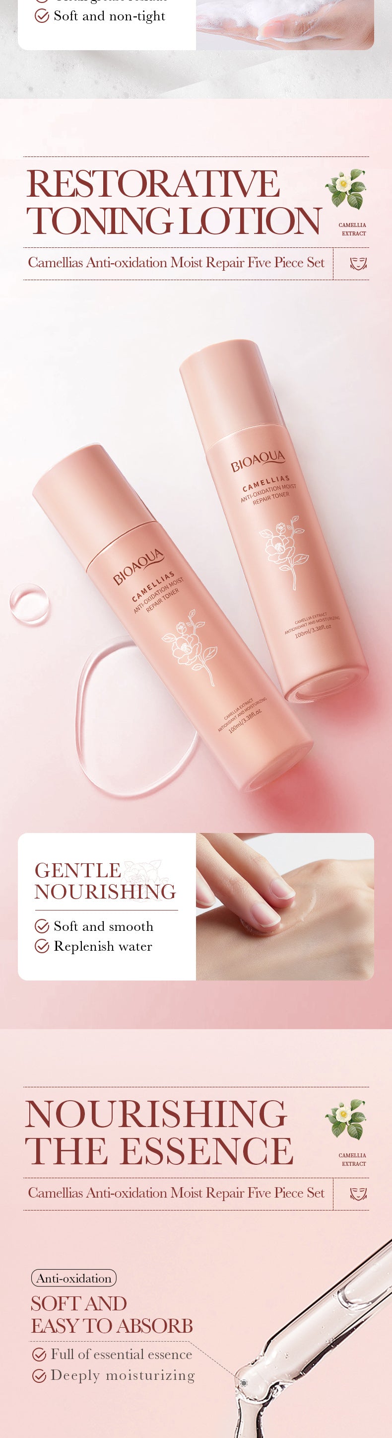 Camellia Five-piece Set BIOAOUA Hydrating and Moisturizing Skincare Set  Wholesale