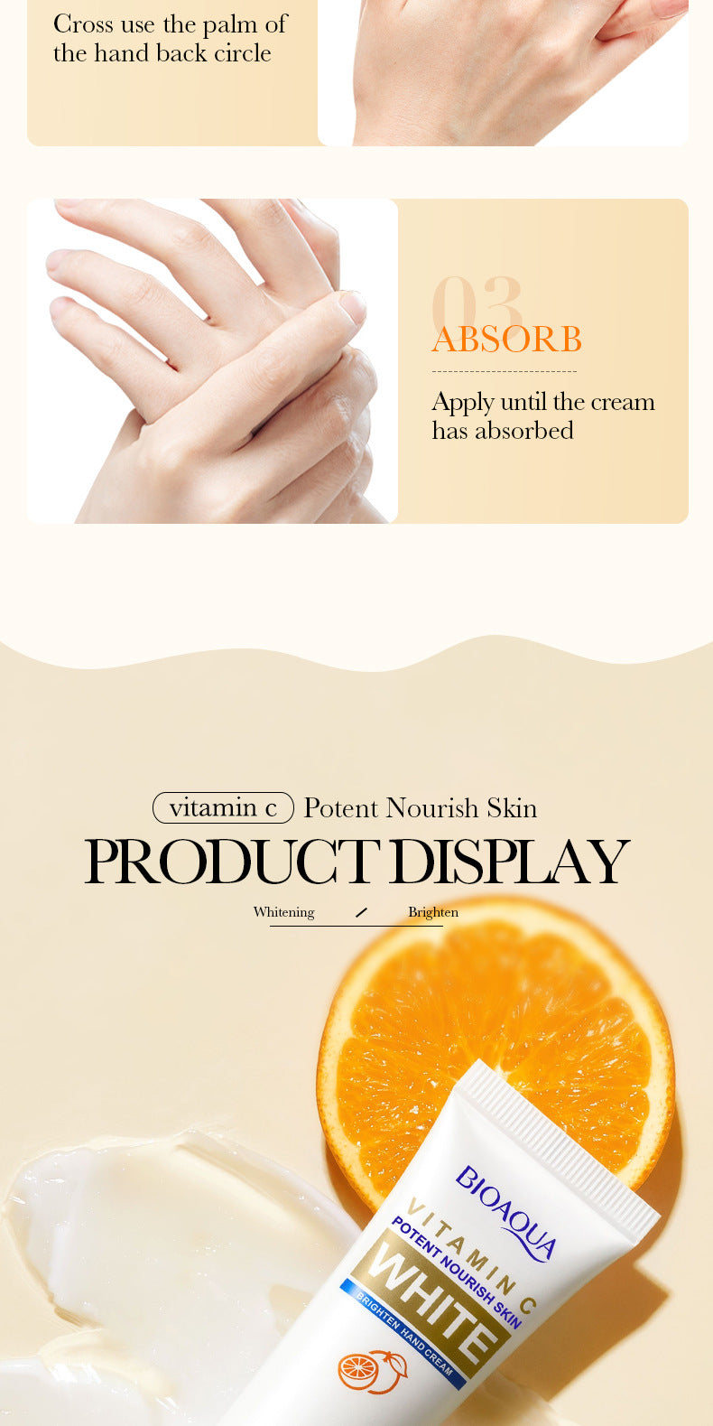 BIOAOUA Vitamin C Whitening and Brightening Hand Cream Anti-Cracking Moisturizing Whitening Hand Cream Wholesale