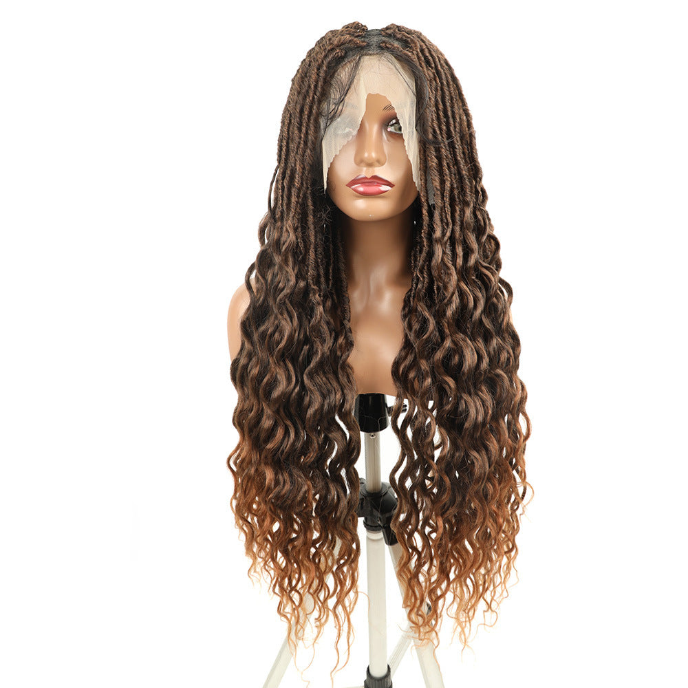Wig for Women European and American Full Lace nu Crochet Hair Straight Up and Down Curly Synthetic Hair Cap