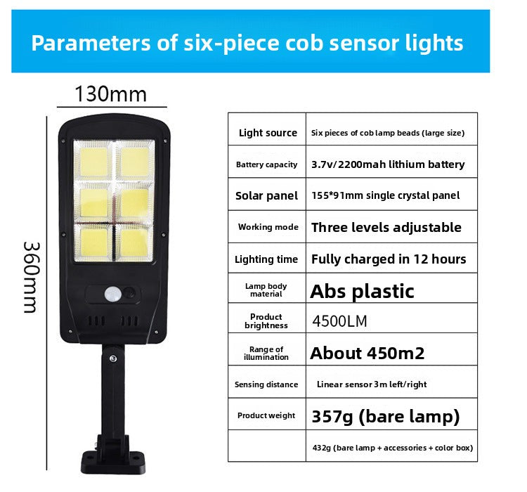 Specially designed for outdoor use120COB Solar Human Body Sensing Street Light Outdoor Waterproof Wall Light LED Garden lamp