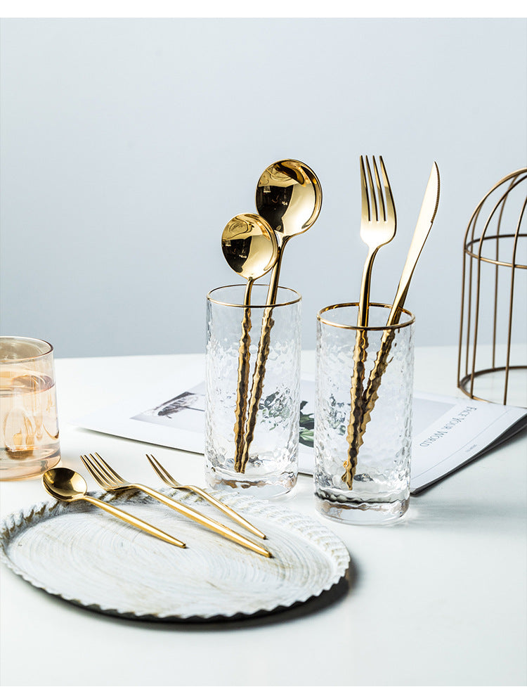 Portuguese Tableware304Glossy Round Handle Main Dinner Knife Fork Spoon Thick Mirror Dessert Spoon Fruit Fork Ice Spoon