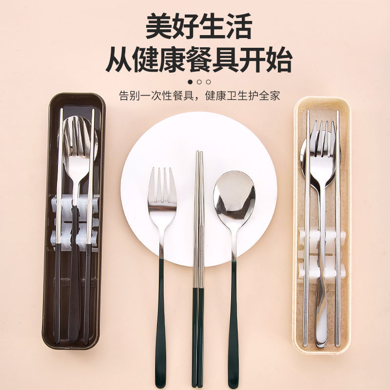 Stainless Steel Korean Portable Tableware Set Spoon Fork Chopsticks Three-Piece Set Student Travel Internet Celebrity Tableware