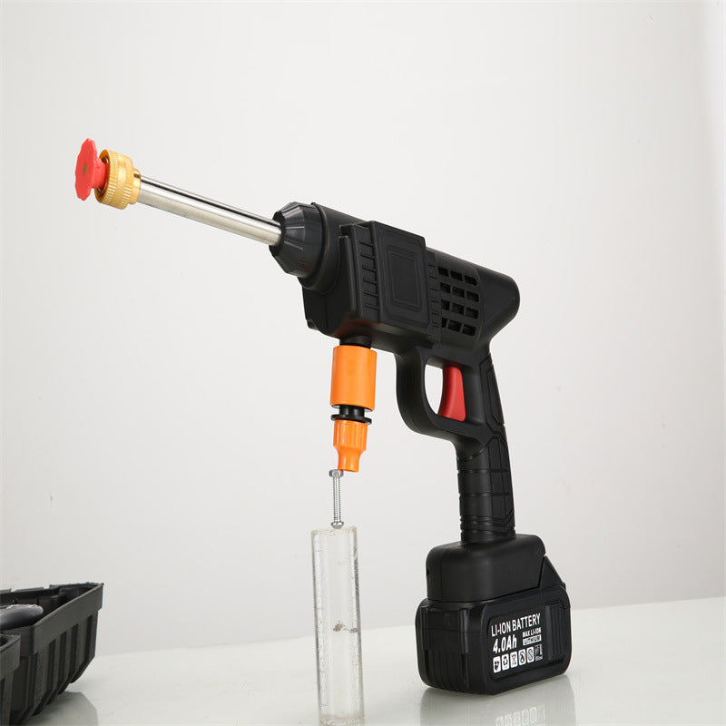 Rechargeable Portable Household High-Power Electric Lithium Battery Car Wash Gun with Hose for Floor and Car Washing High-Pressure Water Gun