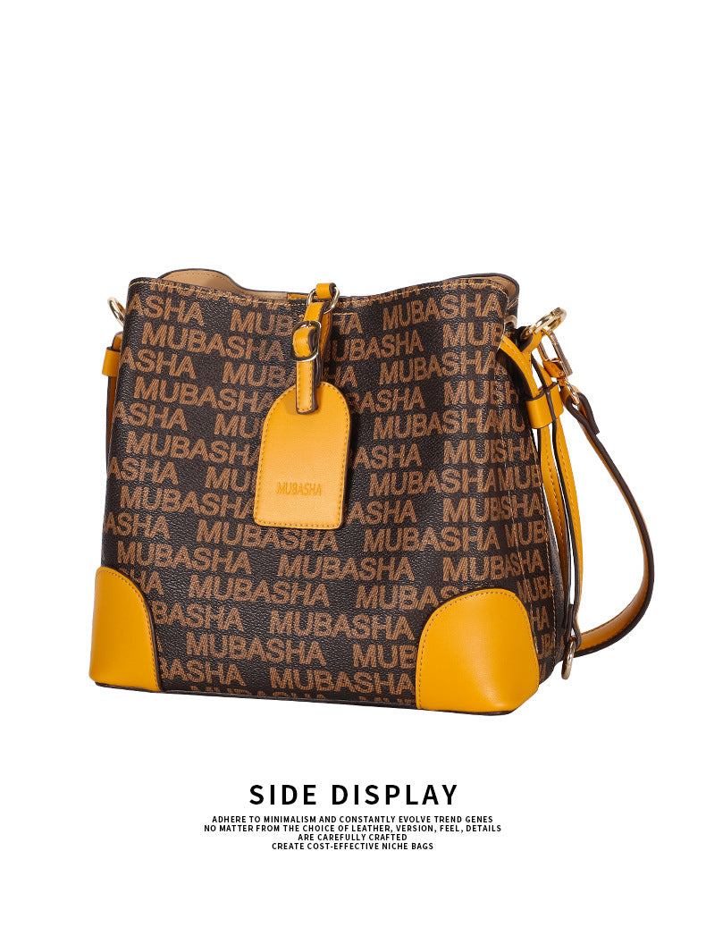 2024Summer New Trendy Fashion Vintage Bucket Bag Retro Style Single Shoulder Crossbody Printed Chain Handbag for Women