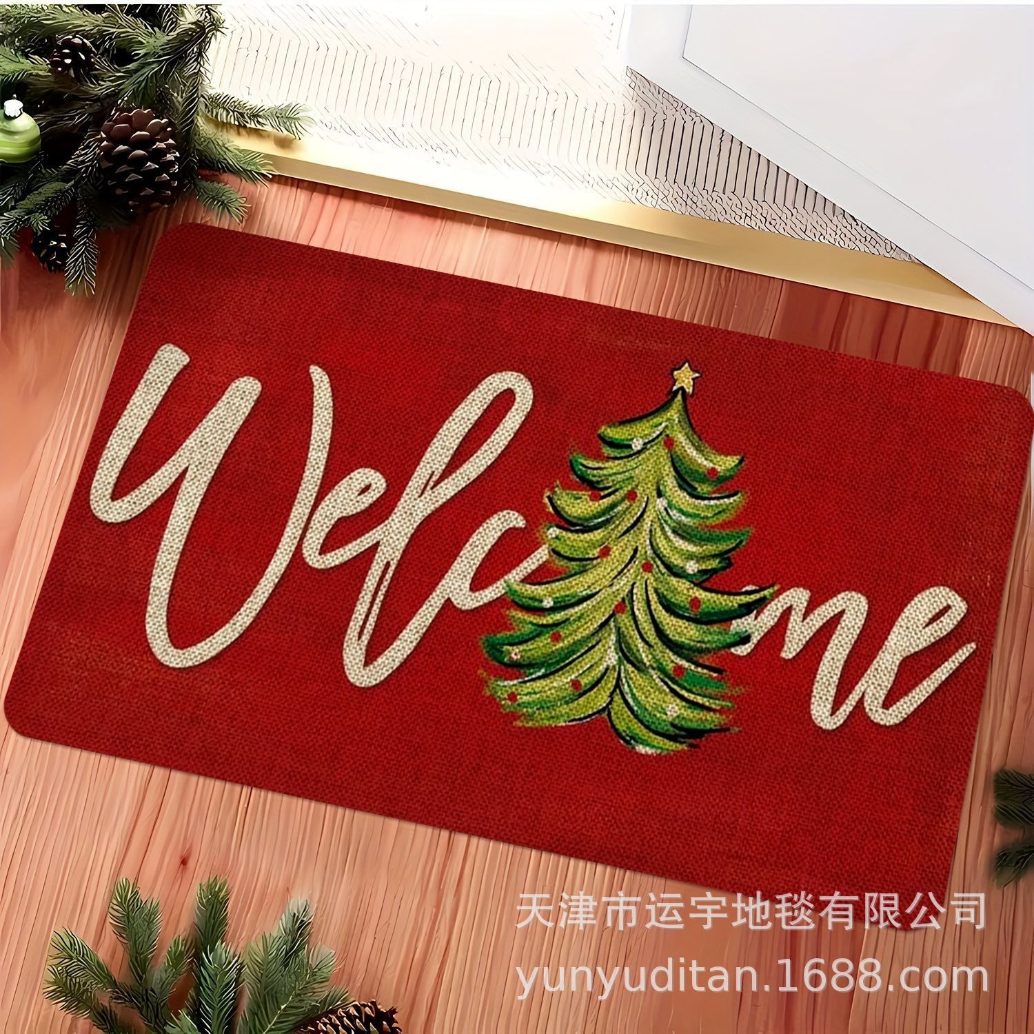 Christmas Flannel Doormat Holiday Decoration Entrance Mat Bathroom Water Absorbent Non-Slip Mat Customizable