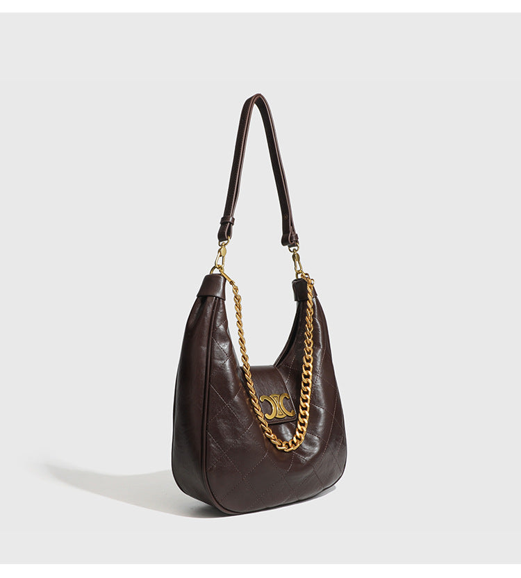 Niche Retro Underarm Bag for Women New Genuine Leather Autumn Winter Fashion Arc de Triomphe Cowhide Bucket Bag Versatile Crossbody Bag