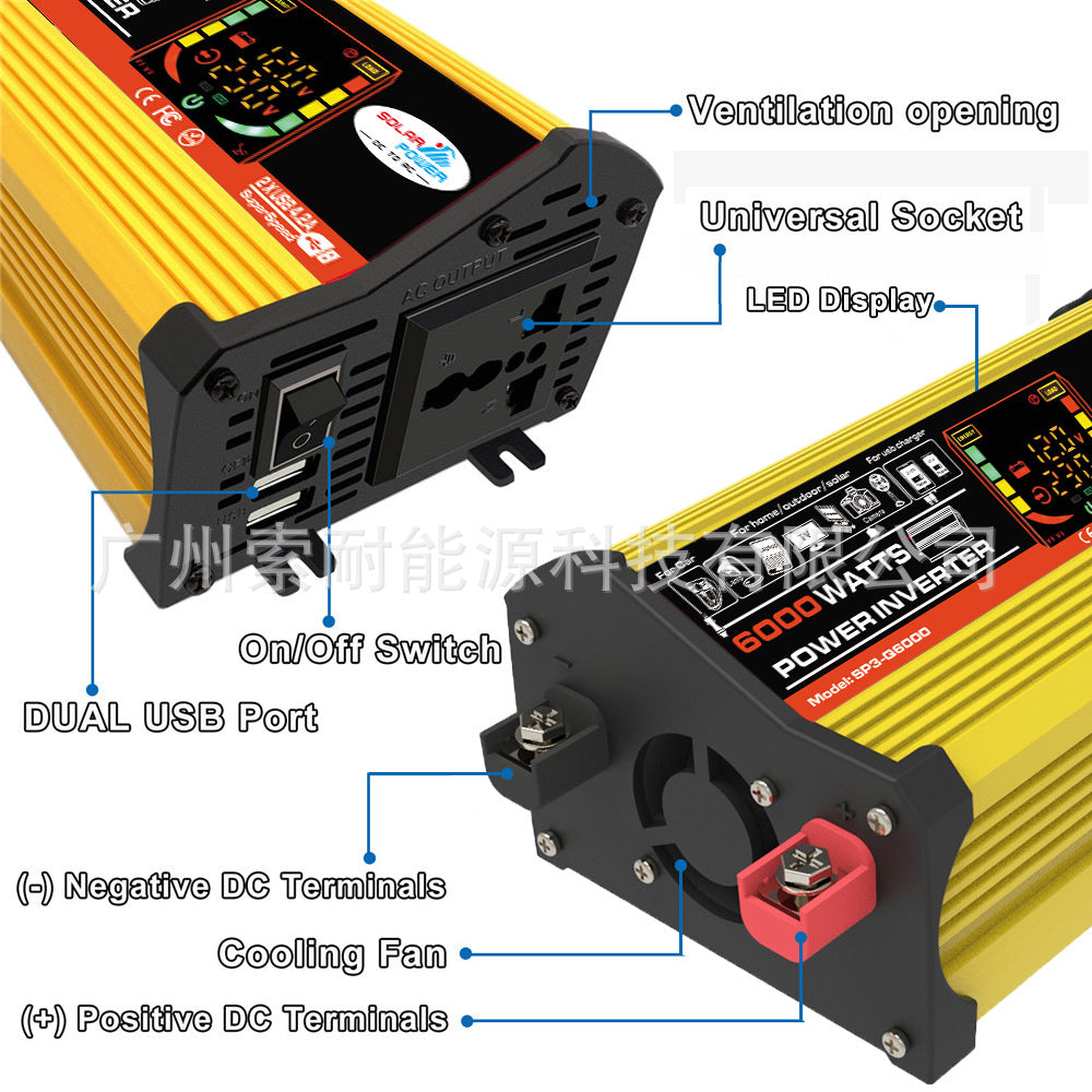 Vehicle Inverter500W 12V Turn110V/220V Intelligent Digital Display Double USB inverter Export