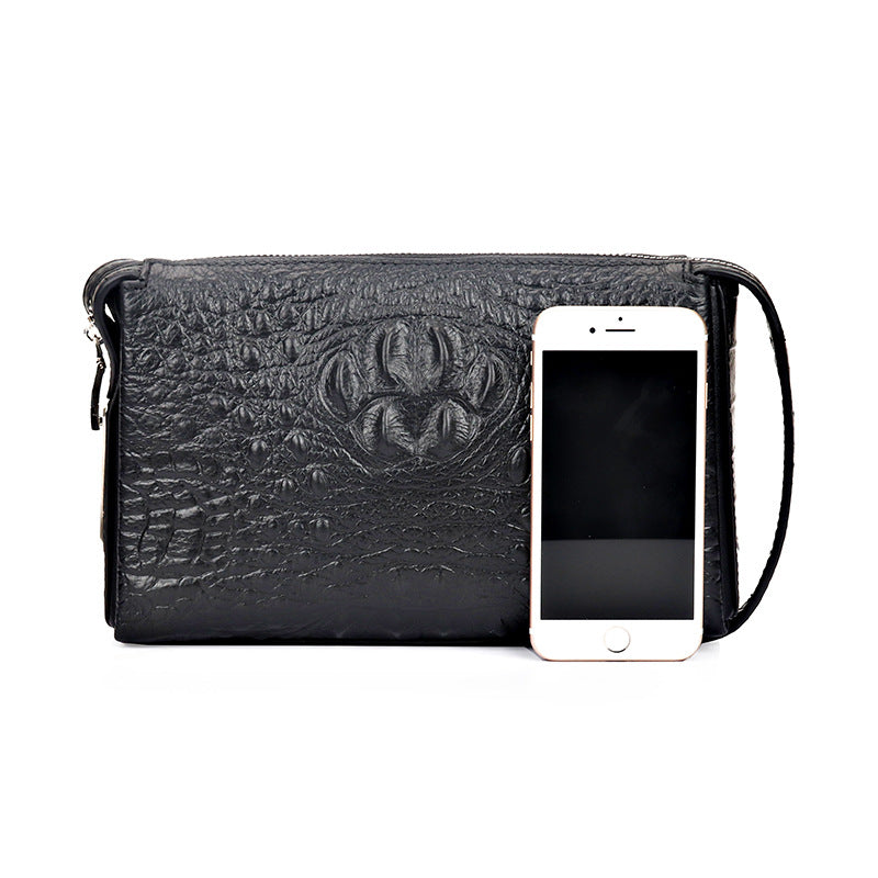 Fingerprint Lock Bag Business Commuting Men's Handbag Top Layer Cowhide Crocodile Large Capacity Multi-Card Slots Clutch