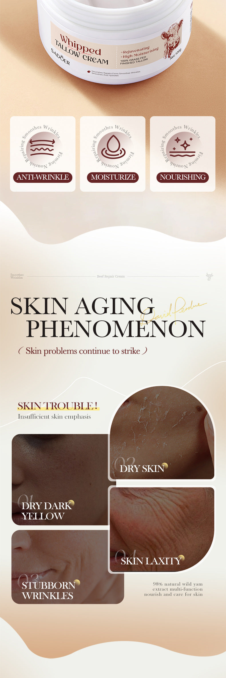 Beef Fat Moisturizing Repair Cream100g SADOER Moisturizing and hydrating skin cream cross-border foreign trade wholesale