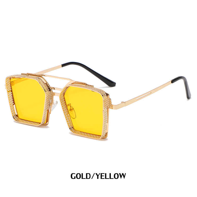 Vintage Steampunk Sunglasses for Men Metal Hollow Square Frame Sunglasses Men's Trendy Glasses sunglasses