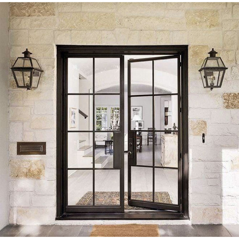 French Modern Apartment Metal Framed Tempered Glass Interior Double Door Entrance Glass Door