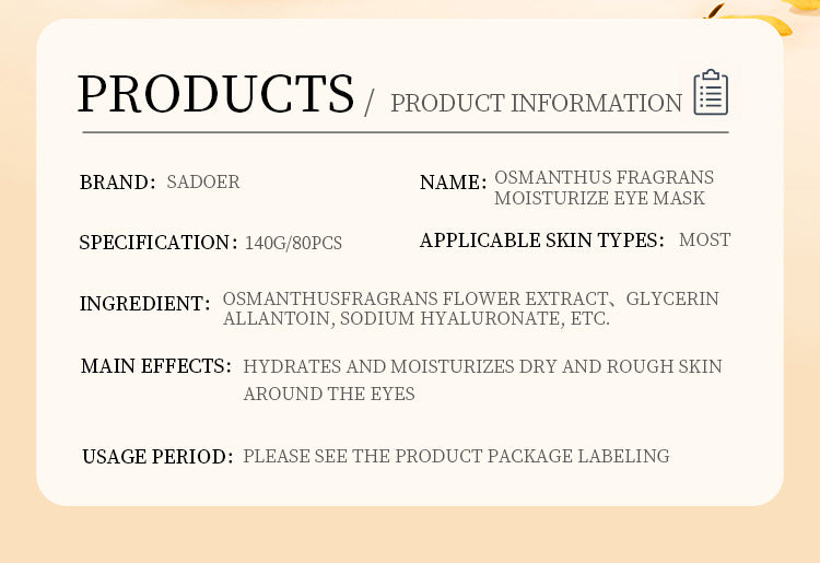 Golden Osmanthus Eye Mask Patch SADOER Moisturizing and Hydrating to Reduce Dark Circles  Foreign Trade Live Wholesale