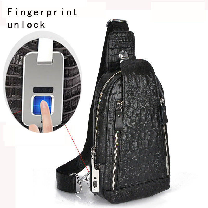Anti-theft Bag Travel Essential Genuine Leather Chest Bag Men Crocodile Pattern Cowhide Portable Shoulder Crossbody Small Bag
