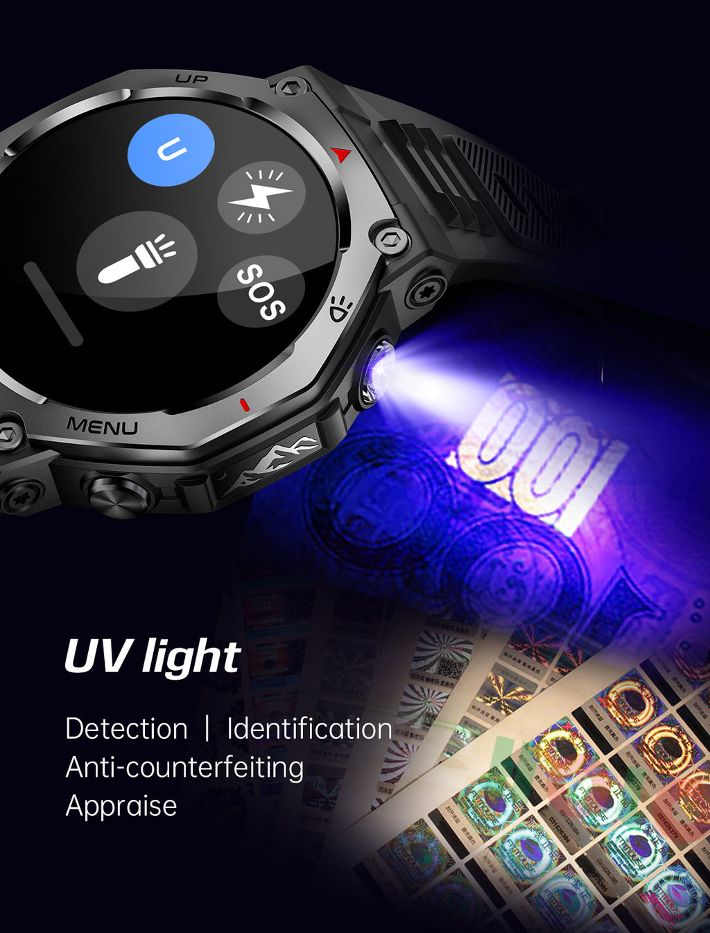 KT85Smart Watch Bluetooth Call True Heart Rate Step Count Sleep Monitoring Flashlight Deep Waterproof Sports Three-Proof