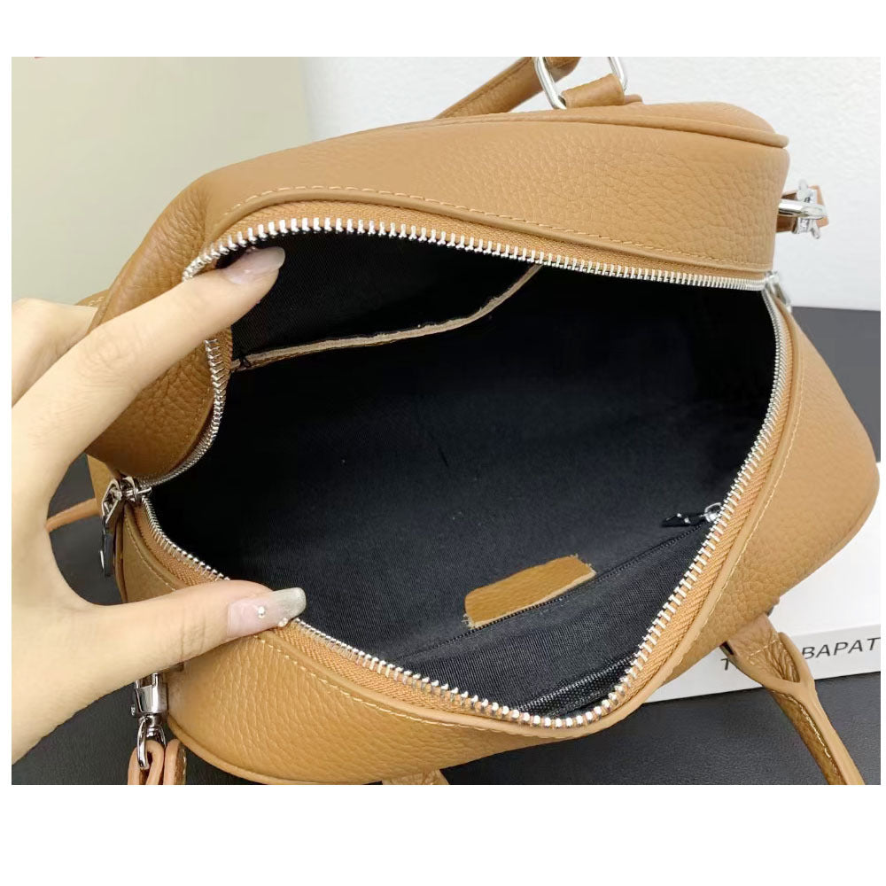 Large Capacity Genuine Leather Bag Top Layer Cowhide Women's Bag Single Shoulder Crossbody Ladies' Bag Handbag Round Bag Fashion Versatile
