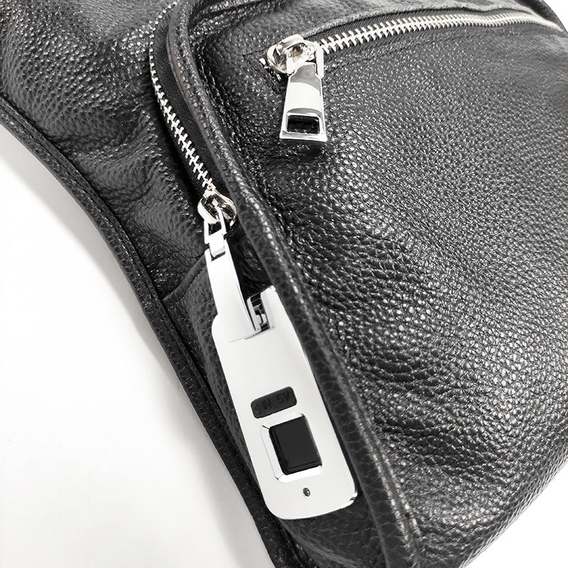 Fingerprint Lock Bag Genuine Leather New Business Commuting Backpack Fashion Small Crossbody Bag Men's Shoulder Bag Portable