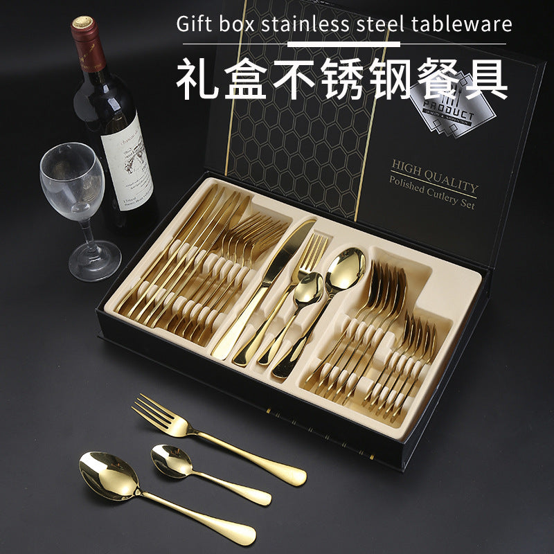 1010Cutlery Set Hotel Holiday Steak Western Food Tableware24Gift Set Wooden Box