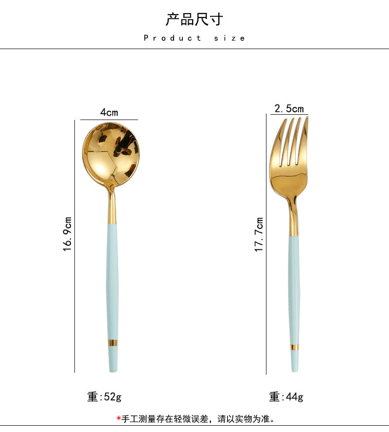 304Stainless Steel Portuguese Tableware Creative Lathe Craft Glossy Mirror Black Gold Round Spoon Dessert Spoon Fork