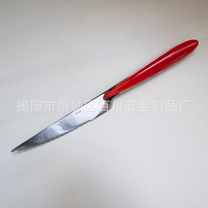 18/10Western Cutlery Set Stainless Steel Knife Fork Spoon Dopamine Color Long Handle Spoon High Aesthetic Home Use