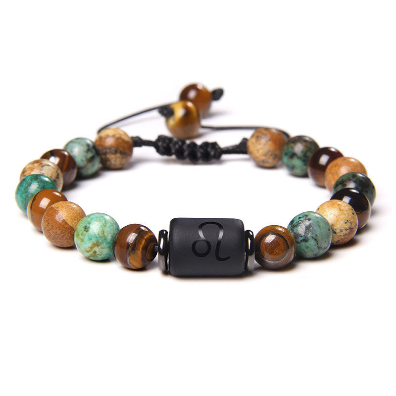 Constellation Friendship Woven Bracelet Natural Stone Spacer Stretchable Bracelet African Pine Tiger Eye Twelve Constellation Bracelet