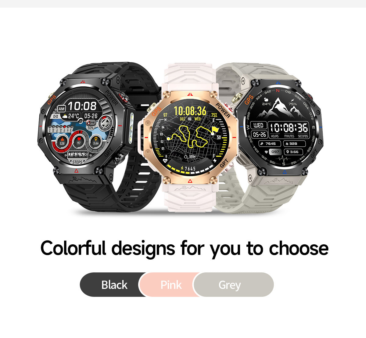 KC91Smart Watch Bluetooth Call Heart Rate Pedometer Sleep3ATM Waterproof GPS Beidou Positioning Sports Three-Proof