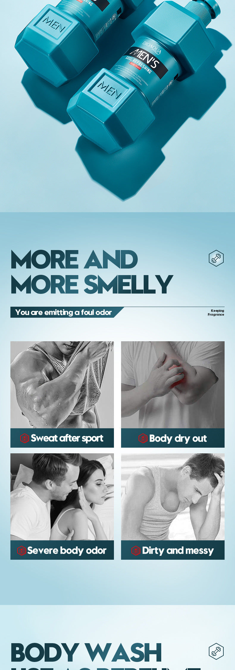 Men's Ocean Refreshing Fragrance Shower Gel BIOAOUA  foreign trade wholesale of cleansing body wash