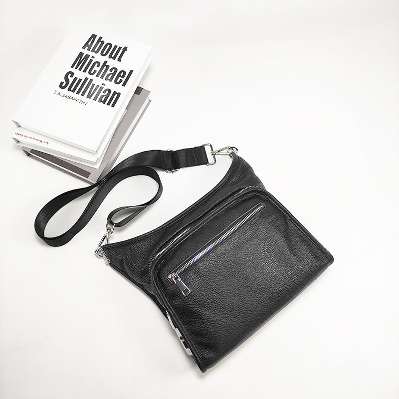 Fingerprint Lock Bag Genuine Leather New Business Commuting Backpack Fashion Small Crossbody Bag Men's Shoulder Bag Portable