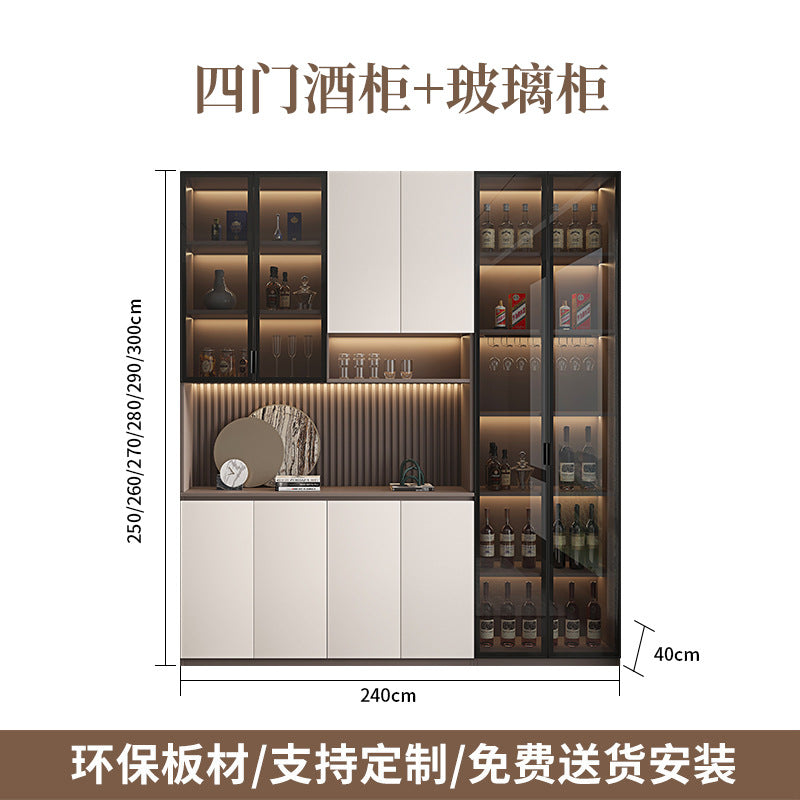 Solid Wood Sideboard Cabinet Against Wall Integrated Modern Minimalist Glass Door Wine Cabinet Dining Living Room Storage Cabinet Home Organizer