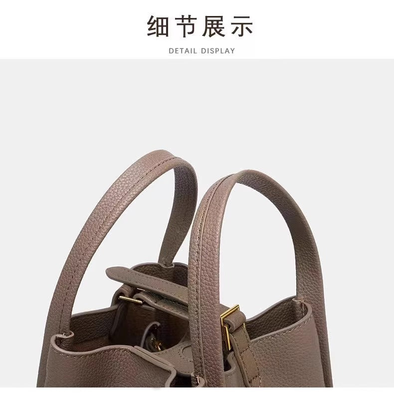 Medium Size Basket Series Women's Bag Top Layer Cowhide Fashion Women's Bag Large Capacity Shoulder Bag Crossbody Handbag Bucket Bag