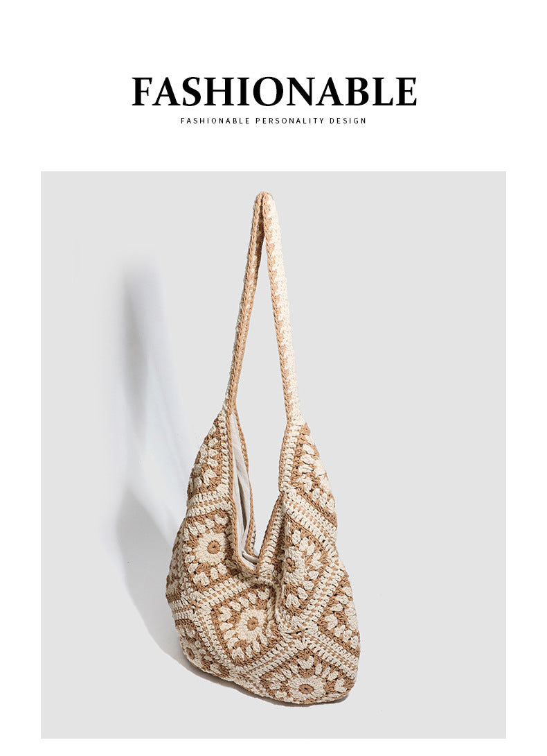 European and American Spring New Handmade Cotton Thread Crochet Hollow Sunflower Flower Woven Shoulder Bag for Women Straw Underarm Bag