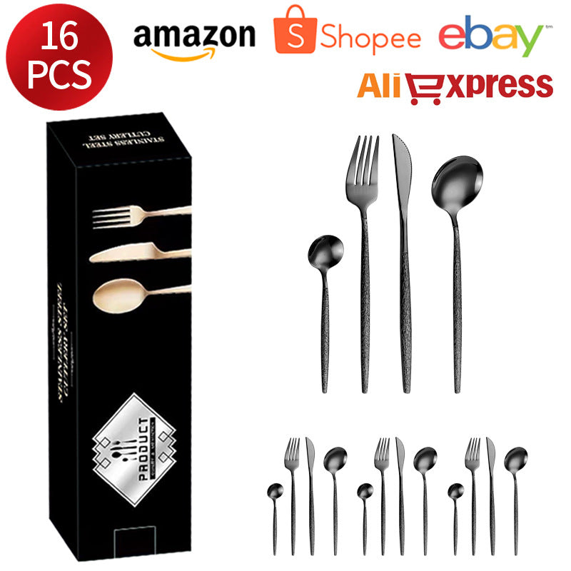Stainless Steel Cutlery Western Knife Fork Spoon Restaurant Steak Knife Fork Hammer Pattern Portugal24Set
