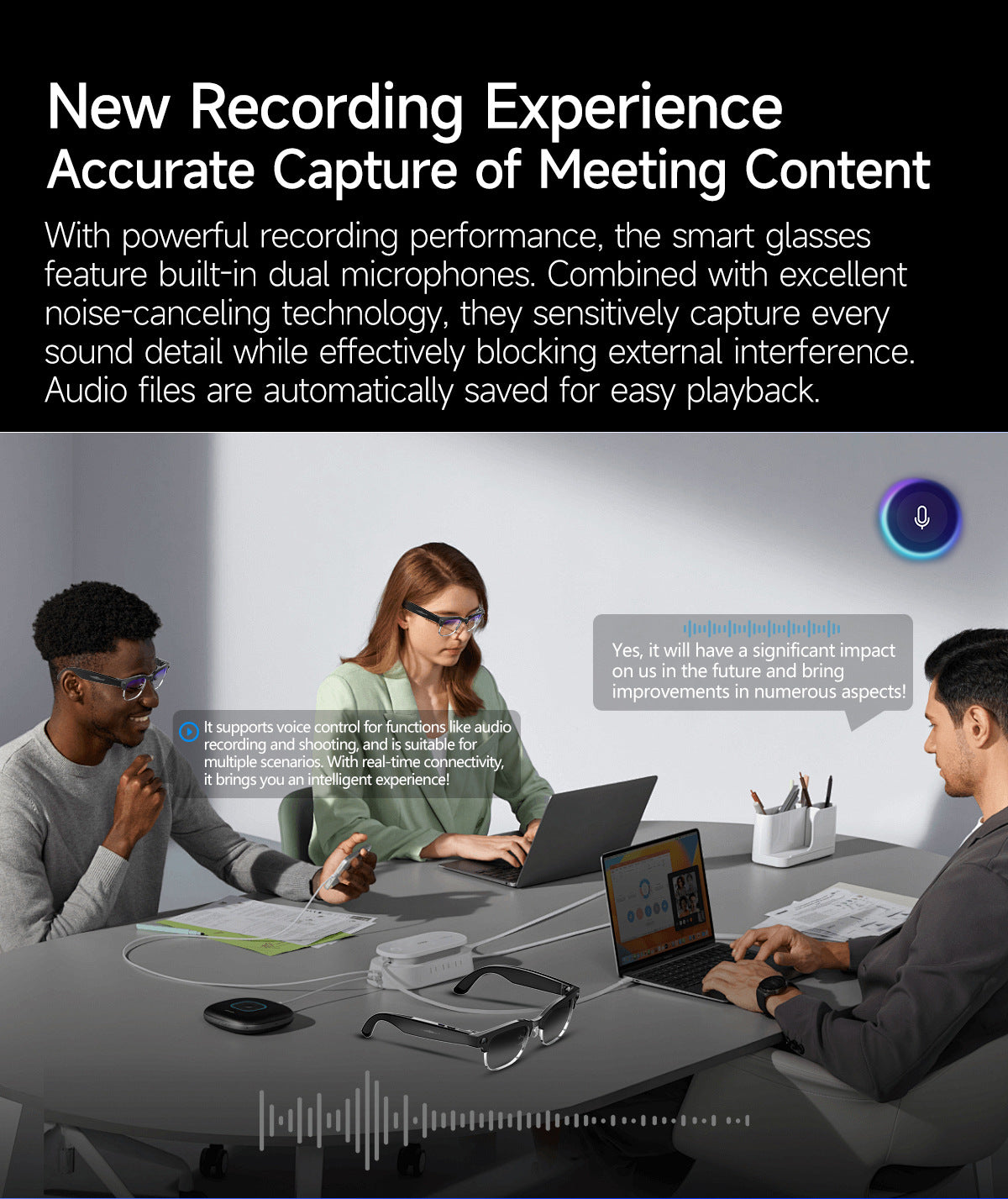 W630Smart Glasses800Megapixel photochromic lens with image stabilization for video recording AI Simultaneous Translation Recognition