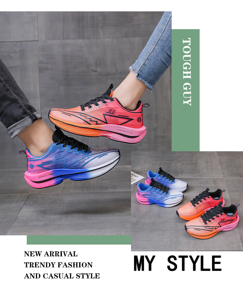 Carbon Plate Running Shoes Mesh Ultra-light Breathable Sports Shoes Men Couple All-match Casual Popcorn Running Shoes Breathable Lightweight
