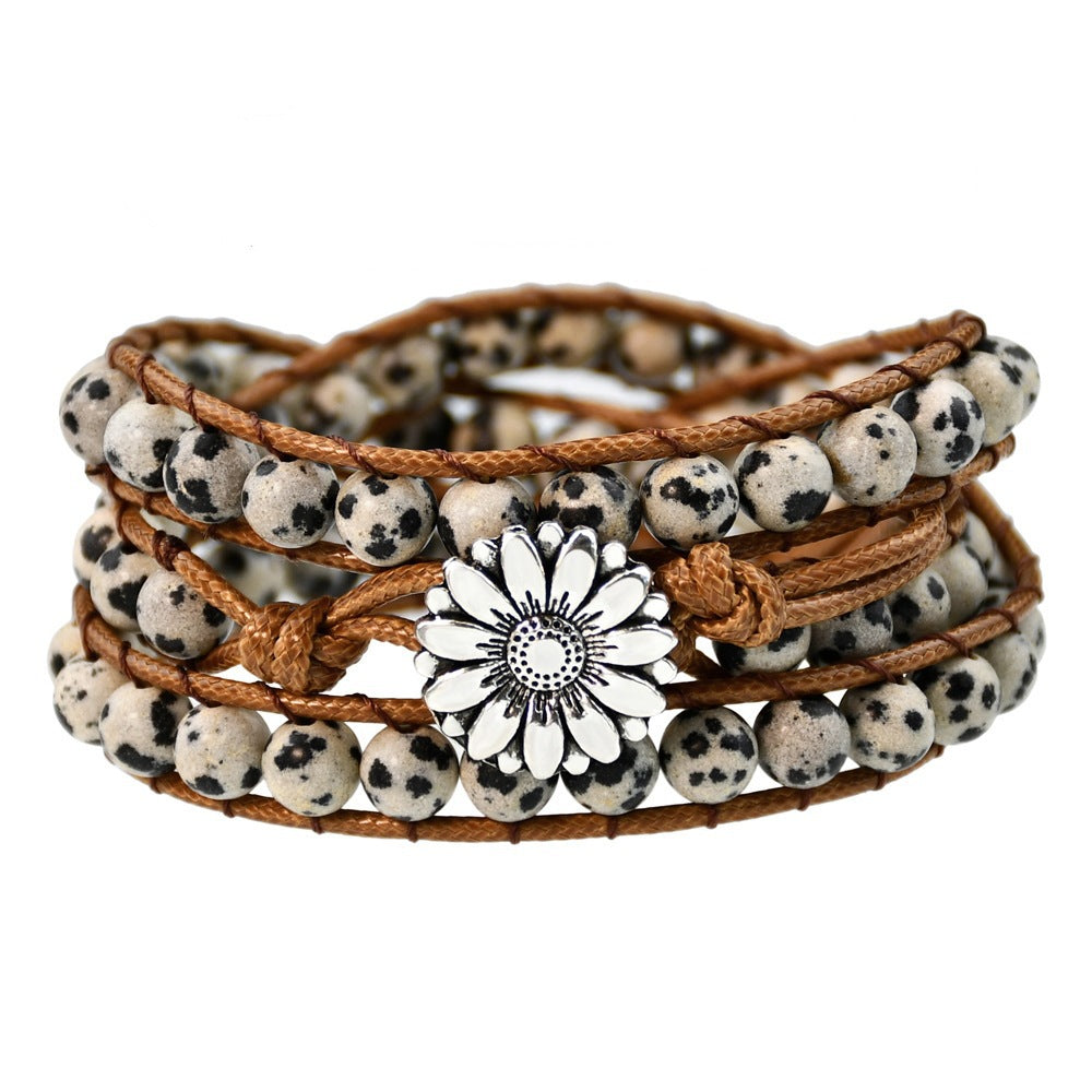 Bohemian Multi-layer Vintage Bracelet Natural Tiger Eye Stone Hand-woven Bracelet for Women Ethnic Style Woven Bracelet