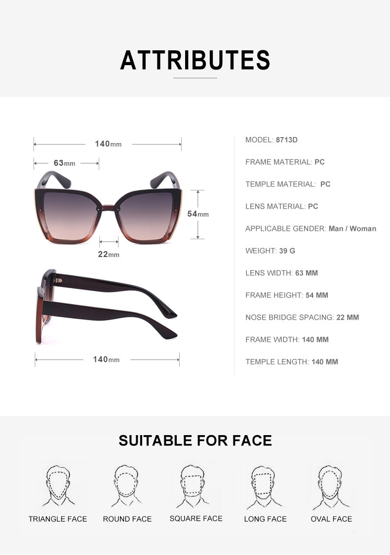 Internet Celebrity Cat Eye Large Frame Sunglasses for Women Fashion Trend UV Protection Sunglasses Korean Style Glasses sunglasses