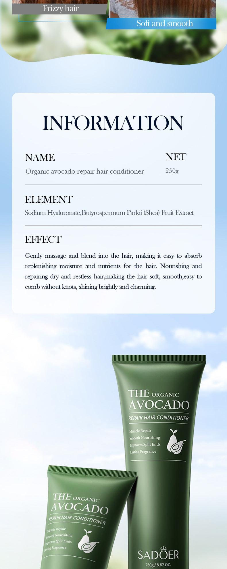 Avocado Smooth Conditioner250g SADOER Cross-border foreign trade wholesale of frizz improvement conditioner