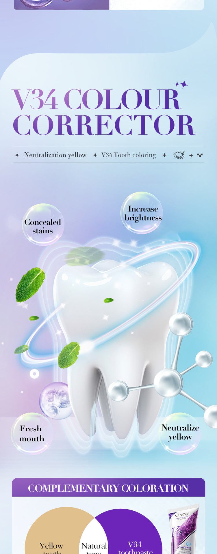 V34Whitening Toothpaste SADOER Clean Tartar Brightening Toothpaste  Wholesale