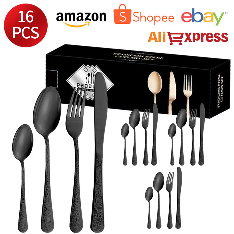 Stainless Steel Tableware Phoenix Pattern Knife Fork Spoon24Set of European-style Retro Relief Western Steak Knives and Forks