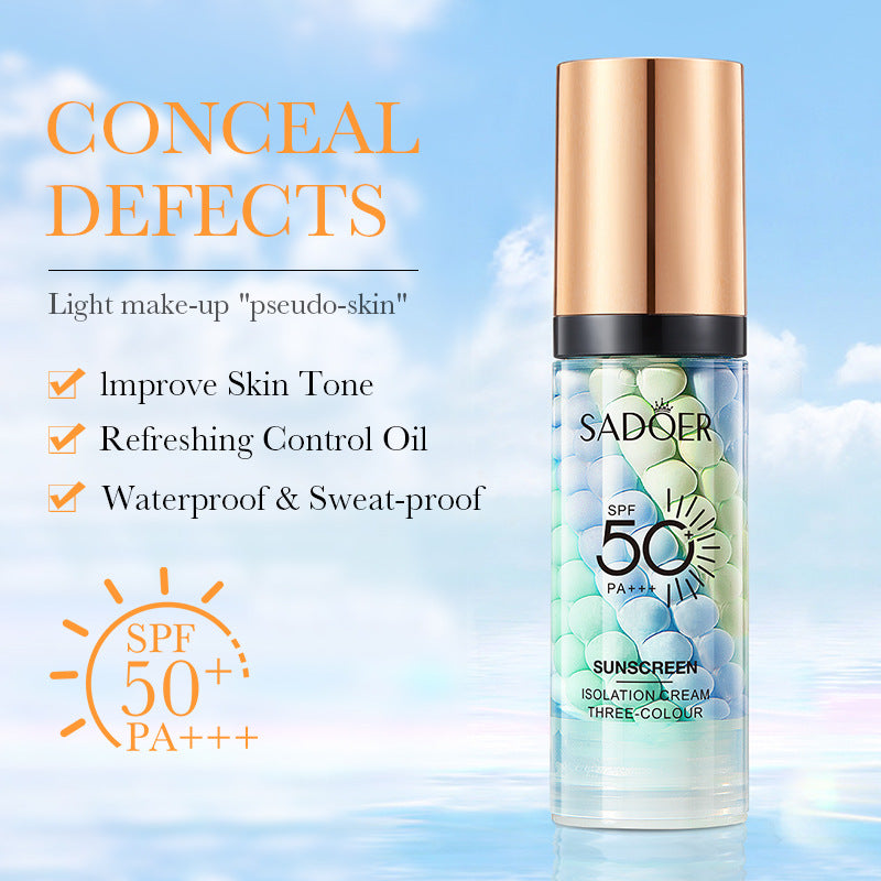 Makeup SADOER Three-color Rainbow Primer Brightening Skin Tone Sunscreen Makeup Base  Wholesale
