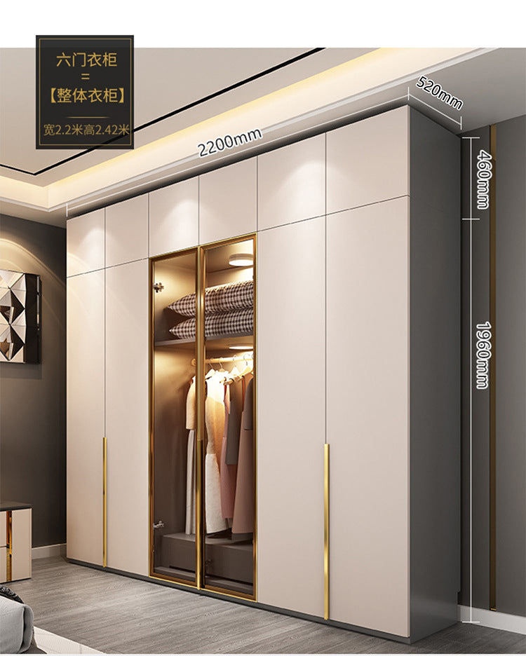 Flat Door Glass Door Wardrobe Modern Household Bedroom Cloakroom Four-Six-Eight Door Assembly Wardrobe Storage Large Wardrobe