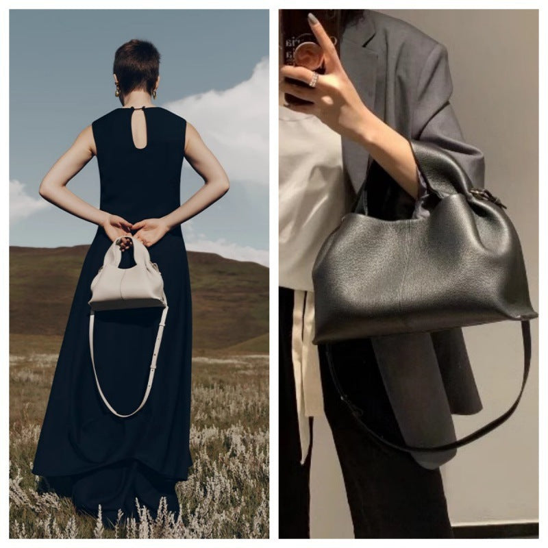 pole Cloud Handbag Genuine Leather Light Luxury French Niche Versatile Dumpling Bag European and American Retro High-Quality Texture Crossbody Bag