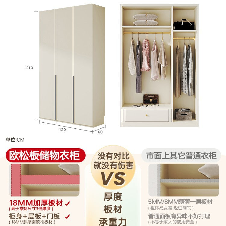 Solid Wood Wardrobe for Home Bedroom, Double Door, Easy Assembly Cabinet, European Pine Board Storage Cabinet, One Door to the Top, Heightened Wardrobe