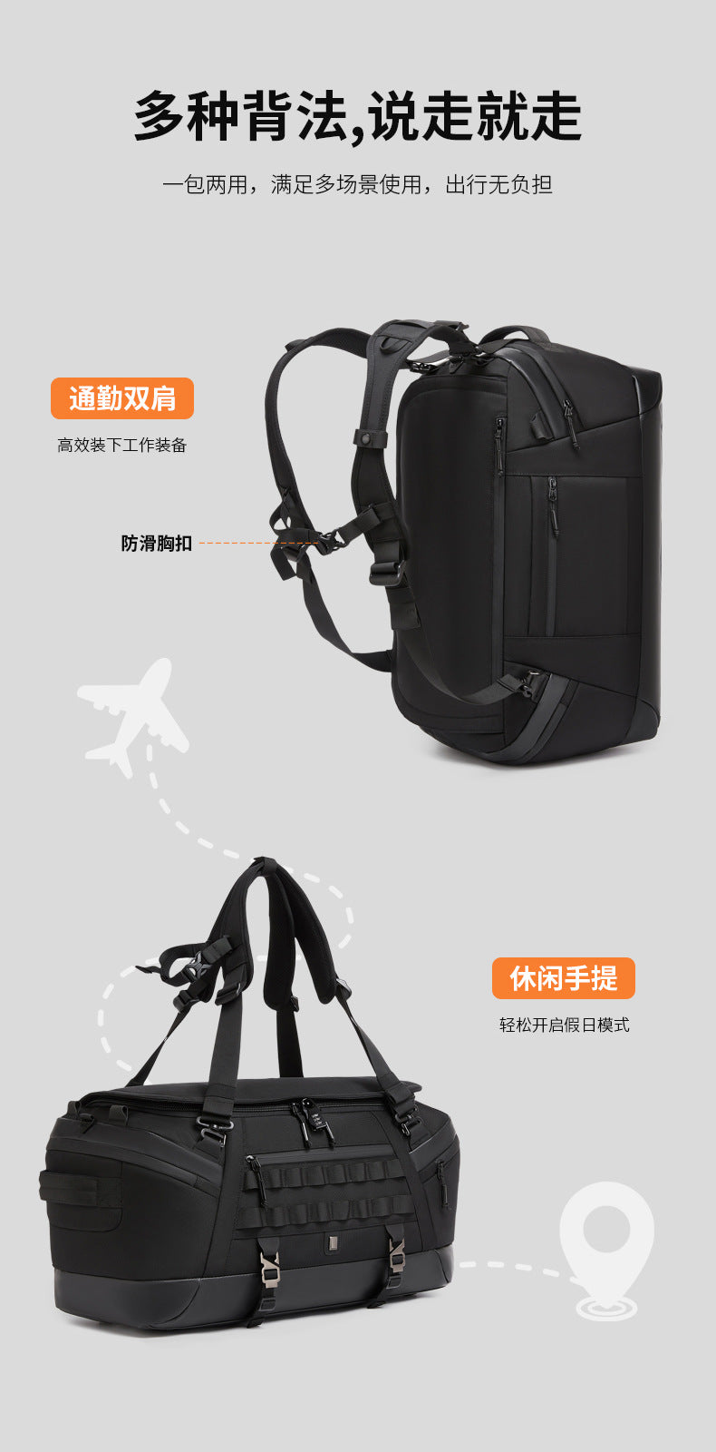 Men's Travel Bag Multifunctional Sports Fitness Bag Large Capacity Waterproof Travel Bag Business Trip Handheld Backpack