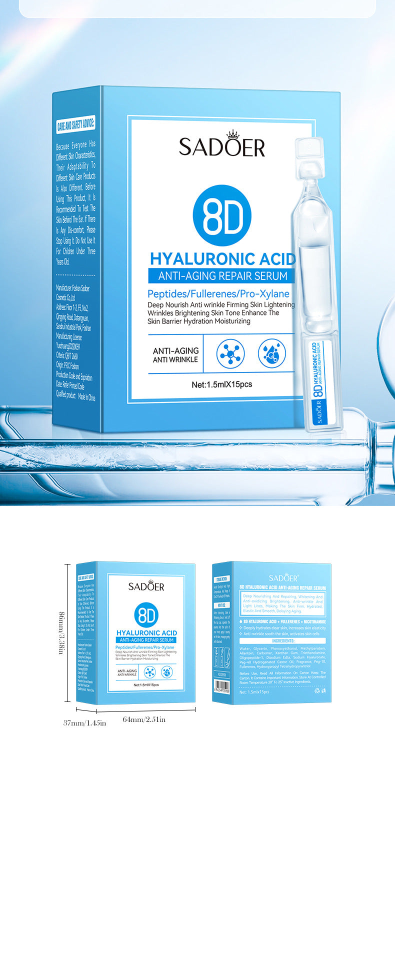 Hyaluronic Acid Face Cream SADOER8D Anti-wrinkle Hydrating Nourishing Face Cream Moisturizing and Rejuvenating  Foreign Trade Wholesale